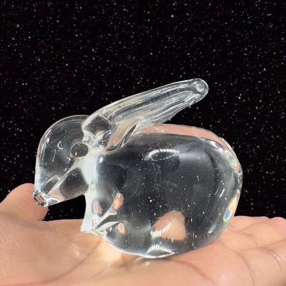 Whimsical Clear Art Glass Bunny Rabbit Figurine Small House Decor Glass Figure - Picture 8 of 14